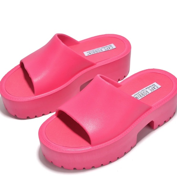 New Fuchsia Open Toe Slip on Lug Sole Chunky Block Heel Padded Insole Sandal - Picture 5 of 5
